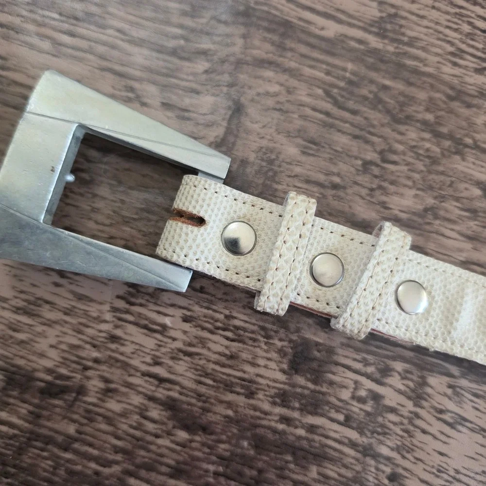 MZ Accessories of New York Belt Womens Small Cream Genuine Snake Skin Geometric